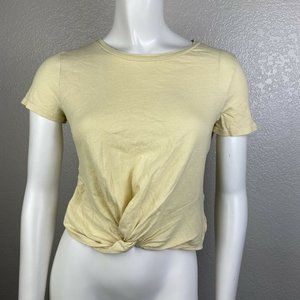 H&M Women's Top Crop Front Twist Basic Yellow Size